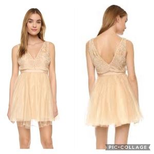 Free People Deja Vu Beaded Embroidered Rose Gold Tulle Mini Dress Size 10